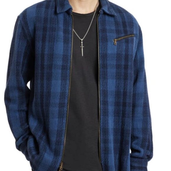 John Varvatos Robbins Plaid Zip-up Shirt Jacket in Ocean Blue - Never been worn - Picture 1 of 1